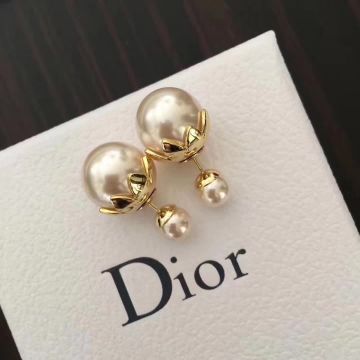  Dior Women Gold Tori Stud Resin Pearl Double Layer Earrings Simple Style Design Hot Selling Products Online