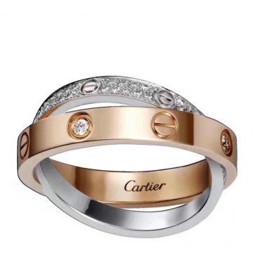Fake Cartier Love Collection Double Hoop Paved Diamonds 18K White Gold Rose Gold Classic Fashion Couple Ring B4094600