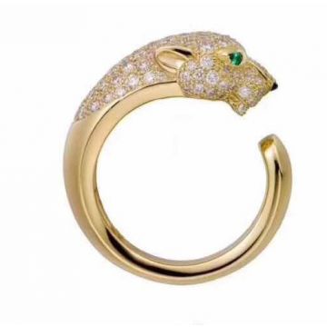  PanthèRe De Cartier Diamond Leopard Head Design Emerald Eye Detail Ladies Luxury Open Ring 18k White Gold N4224900