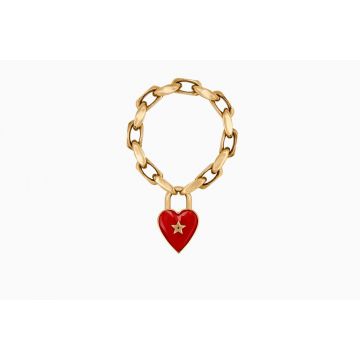 Dior Limited Edition Dioramour Red Heart Padlock Thick Chain Ladies Brass Bracelet B0628DMRLQ_D911