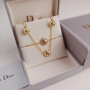 Replica Hot Selling Christian Dior Rose Des Vents 18K Yellow Gold & White MOP Lucy Star Pendant Jewellery Set Earring/Necklace/Bracelet