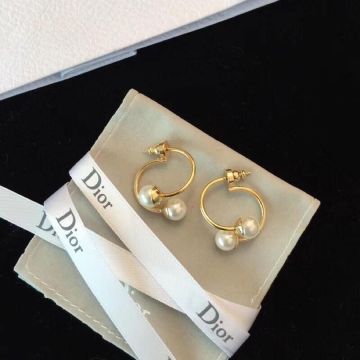 Latest Design Dior Tribales White Pearl Trimming Double Curving Detachable  Yellow Gold Earrings For Ladies USA