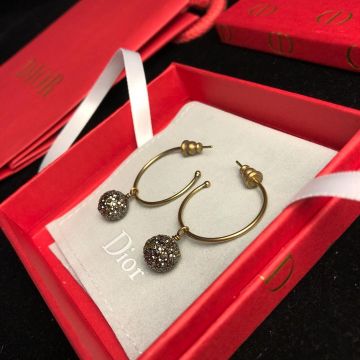 Spring Dior Tresor De Tribales Pave Diamonds Balls Pendants Females Brass CD&Bee  Hoop Earrings