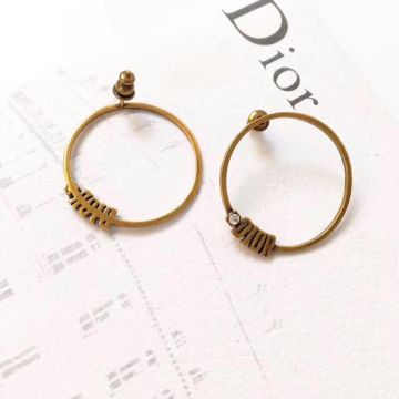 New Arrical Dior Logo & Diamonds Trimming Womens Yellow Brass Circle Pendant Earrings In Paris  