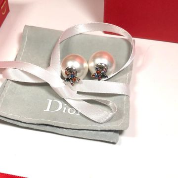 2019 Womens Popular Christian Dior Tribales White Pearl Luxury Colorful Diamonds Star Shaped Stud Earrings Replica