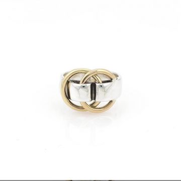  Unisex Hot Selling Hermes Yellow Gold Double Circles Charm High End Silver Wide Ring For Sale