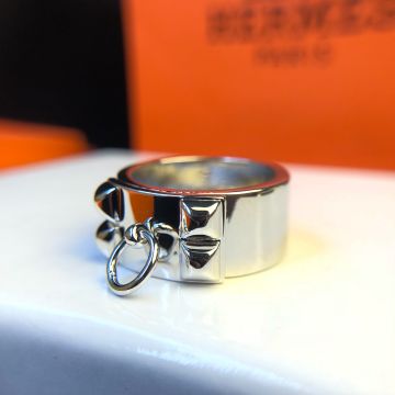 Best  Hermes Collier De Chien Four Studs & Collar Design Females Sterling Silver Wide Ring H106513B 00050