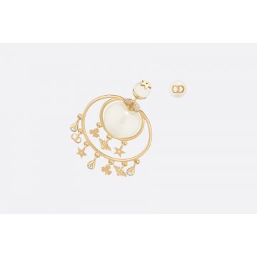 High Quality Dior Tribales Yellow Gold Flower/Bee/Star/CD Pendants Females Asymmetry Pearl Earrings E0955TRIRS_D301