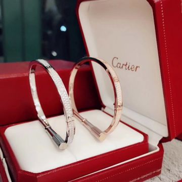 Classic Cartier Love Female Paved Diamonds Narrow Style Bangle Popular Jewellery Silver/ Rose Gold