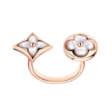 Most Luxury Louis Vuitton Color Blossom BB Asymmetrical Monogram Flowers Charm Female Mother Of Pearl Ringent Between Finger Ring Rose Gold/ Silver