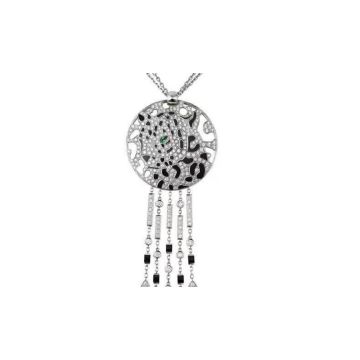 2021 Hot Sale Panthère de Cartier Paved Diamonds Disk Pendant Sterling Silver Tassel Necklace For Ladies 