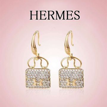 Hermes High End Kelly Yellow Gold Plated Paved Diamonds Bag Pendant Lady Earrings Replica Jewellery 