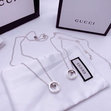 Best Gucci Logo Letters Detail 925 Sterling Silver Plated Double Loops Female Fake Necklace Price List Online 