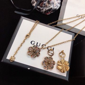 Women's Gucci Brass Multicolor Diamonds Flower-shaped Pendant Tiger Head Charm Brass Necklace/Stud Earrings Luxury Jewellery Set