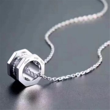  Ecroude De Cartier Screw Design Double Row Diamonds Pendant Ladies Necklace Silver/Rose Gold 