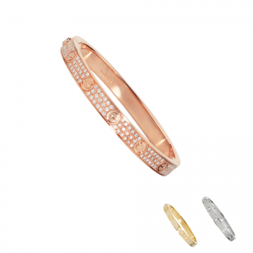  Cartier Love Women'S Three Layer Paved Crystals Screw Pattern Detail Silver/ Rose/Yellow Gold Plated Bangle Price In Dubai N6036917/N6035017/N6033602 6-7MM