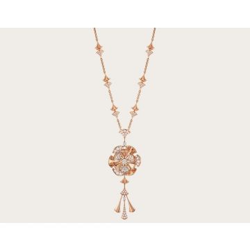 Elegant Bvlgari Divas' Dream Three Diamonds Fan-shaped Pendant Ladies Tassel Necklace Silver/Rose 348361 CL856457