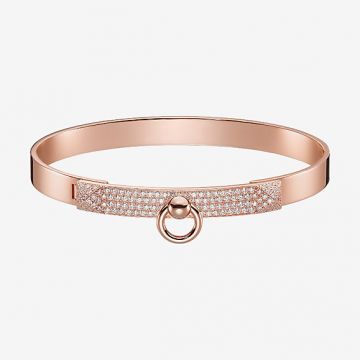 Hermes Collier De Chien Ring Charming  Diamonds Studs Womens Rose Gold Collar Bangle H110017B 00SH USA
