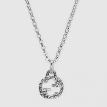 Imitation Gucci Simple Sterling Silver Striped Interlocking Double G Pendant Chain Necklace For Couple 455535 J8400 0811