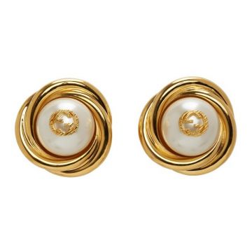  2021 New Style Gucci Interlocking G Brass Stud Earrings White -pearl Fashion Jewellery For Ladies 