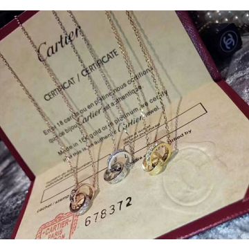 Cartier Love Ladies Inlaid Diamond Screw Pattern Rings Interlocking Pendant Necklace 18k Rose/Yellow/White Gold Plated B7013900B7013800B7013700