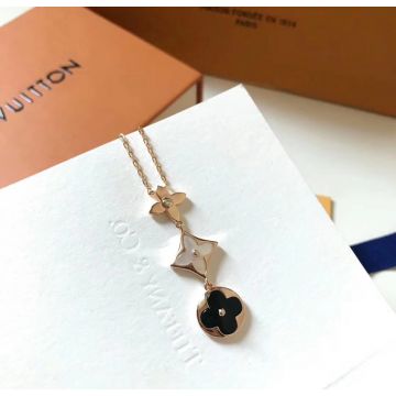  Louis Vuitton Color Blossom 18k Rose Gold Black Onyx Shell Monogram Three Flowers Pendant Necklace For Female