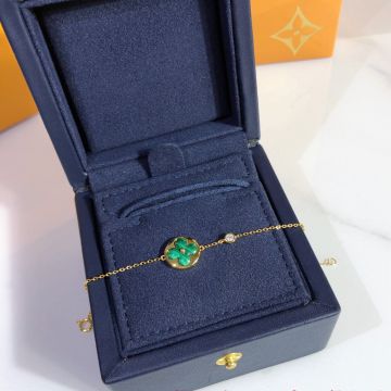 Most Popular Louis Vuitton Color Blossom Malachite BB Sun & Star Monogram Flower Women Chain Bracelet Rose Gold/Yellow Gold Q95546