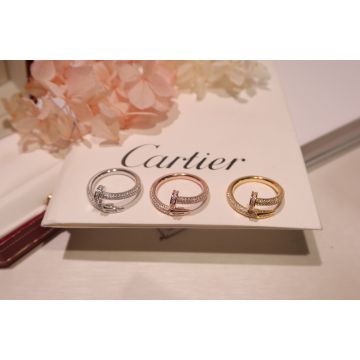 Cartier Juste un Clou Couple Half Paved Diamond Single Circle Nail Shaped Ring White/Yellow/Rose Gold B4231500/B4231400/B4231600