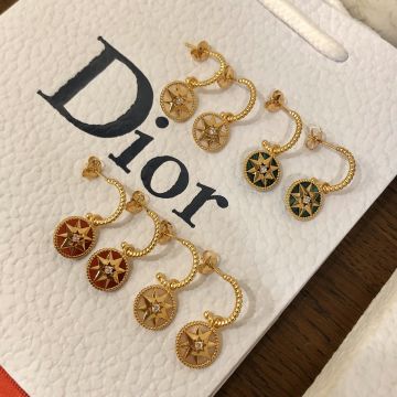  Dior Rose Des Vents Eight-pointed Star Yellow Gold Women Diamond Earrings MOP/Malachite/Cornelian
