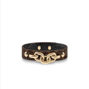 2021 Fashion Unisex Louis Vuitton Brown Leather Yellow Gold Plated Link Chain Charm  Monogram Pattern Bracelet Price List 