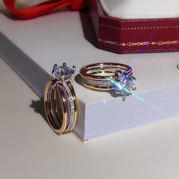  Cartier Trinity Series Rose/Yellow/White Gold Three Hoop Stitching Diamond Ring Ladies Jewelry