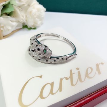  PanthèRe De Cartier Double Leopard Head Overlap Onyx & Emerald Eye Details Half Paved Diamond Bracelet For Female