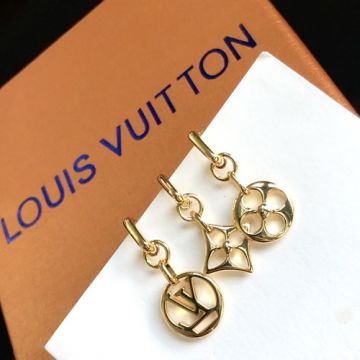 Most Popualr Louis Vuitton Blooming Trinity Cutwork LV & Monogram Pendant Yellow Gold Plated Logo Drop Earrings For Ladies
