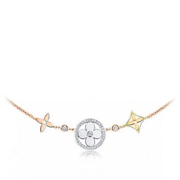  Louis Vuitton Idylle Blossom Silver Cutwork Sun Flower Yellow Gold & Rose Gold Tri-tone Females Chain Bracelet Q95443 