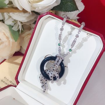 Replica PanthèRe De Cartier Full Body Leopard Shape Black Circle Onyx Pendant Diamonds Link Women'S Luxury Necklace