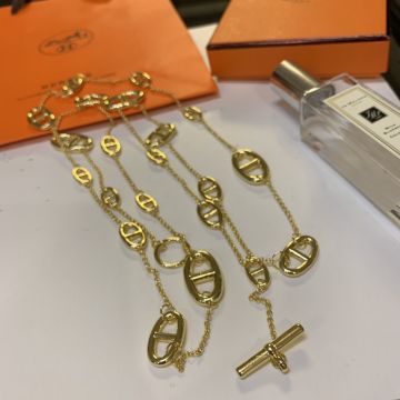 Morden Style Hermes Farandole Anchor Chain Detail Female Long Chain Necklace Silver/Yellow Gold Plated