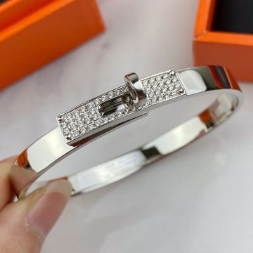 High End Hermes Kelly Diamonds Turn Buckle Women Bangle High Quality Jewellery For Girls Silver/Yellow Gold/Rose Gold