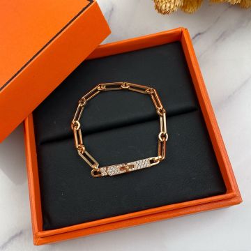 Replica Hermes Kelly Paved Diamonds Buckle Thick Chain Women Luxury Bracelet For Sale Canada Silver/Yellow Gold/Rose Gold