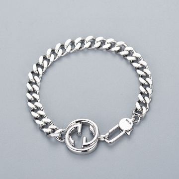  Gucci Hot Selling Interlocking G Double G Charm 925 Sterling Silver Wide Link Chain Bracelet For Men UK