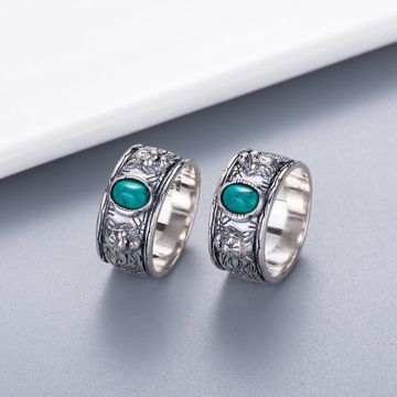 High End Gucci Interlocking G Mechanical Turquoise Tone Feline Head Detail Aged Silver Ring For Lovers Fashion Jewellery