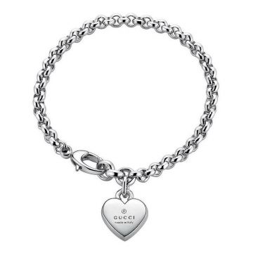 Simple Style Gucci Double G Design Solid Sterling Silver Star/Heart Pendant Link Chain Bracelet For Ladies Price HK