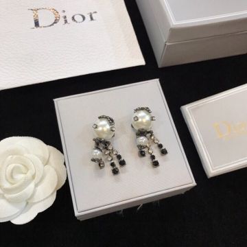 2021 Women's Christian  Dior Tribales Fashion Diamonds Tassel Pendants Antique Silver Drop Earrings White Pearl Jewellery 