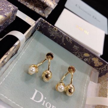 Christain Dior Limited Edition CD White Pearl Pendants Yellow Gold Plated Earrings Women Fashion Drop Earrings