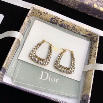 Dior Morden Style J'ADIOR Paved White Crystal Logo Detail Aged Gold Hoop Earrings E1440ADRCY_D908 Women Fashion Jewellery 