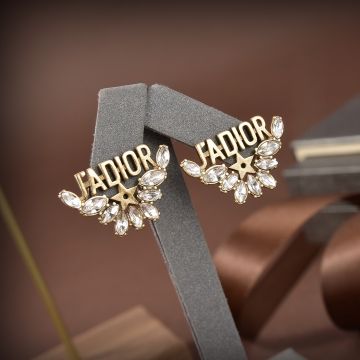 Christian Dior Best Dior J'ADIOR Brass Motif Star Detail Water Droplets Diamonds Stud Earrings For Ladies 