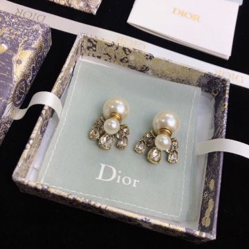 Dior Water Drop Diamond Inlay Gold -tone Female White Pearl Earrings Fashion New Style Jewellery Online