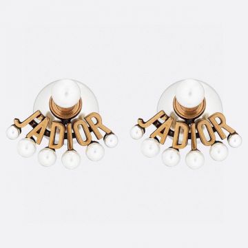  Top Sale Dior J’Adior Antique Gold-finish Metal White Resin J'Adior' Signature Stud Earrings For Ladies Price Online