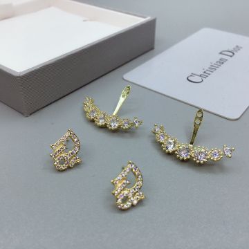 Most Fashion Dior Mimirose Logo Letter Motif Yellow Gold Paved Diamonds Stud Earrings For Girls For Sale 