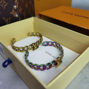 Trendy Louis Vuitton Male Bronze/Rainbow LV Monogram Logo Open Braided Chain Link Bracelet Sale