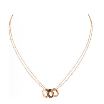  Cartier Love Female Rose Gold Diamond Black Ceramic Screw Pattern Design Three Rings Pendant Double Chain Necklace